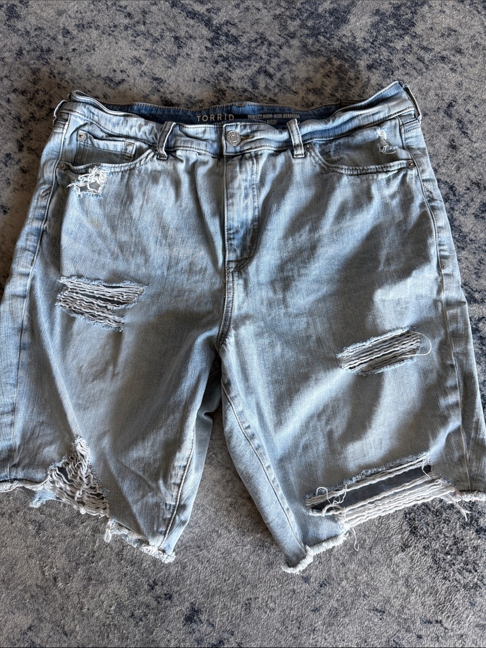 Torrid Light Blue Distressed Denim Cutoff Shorts